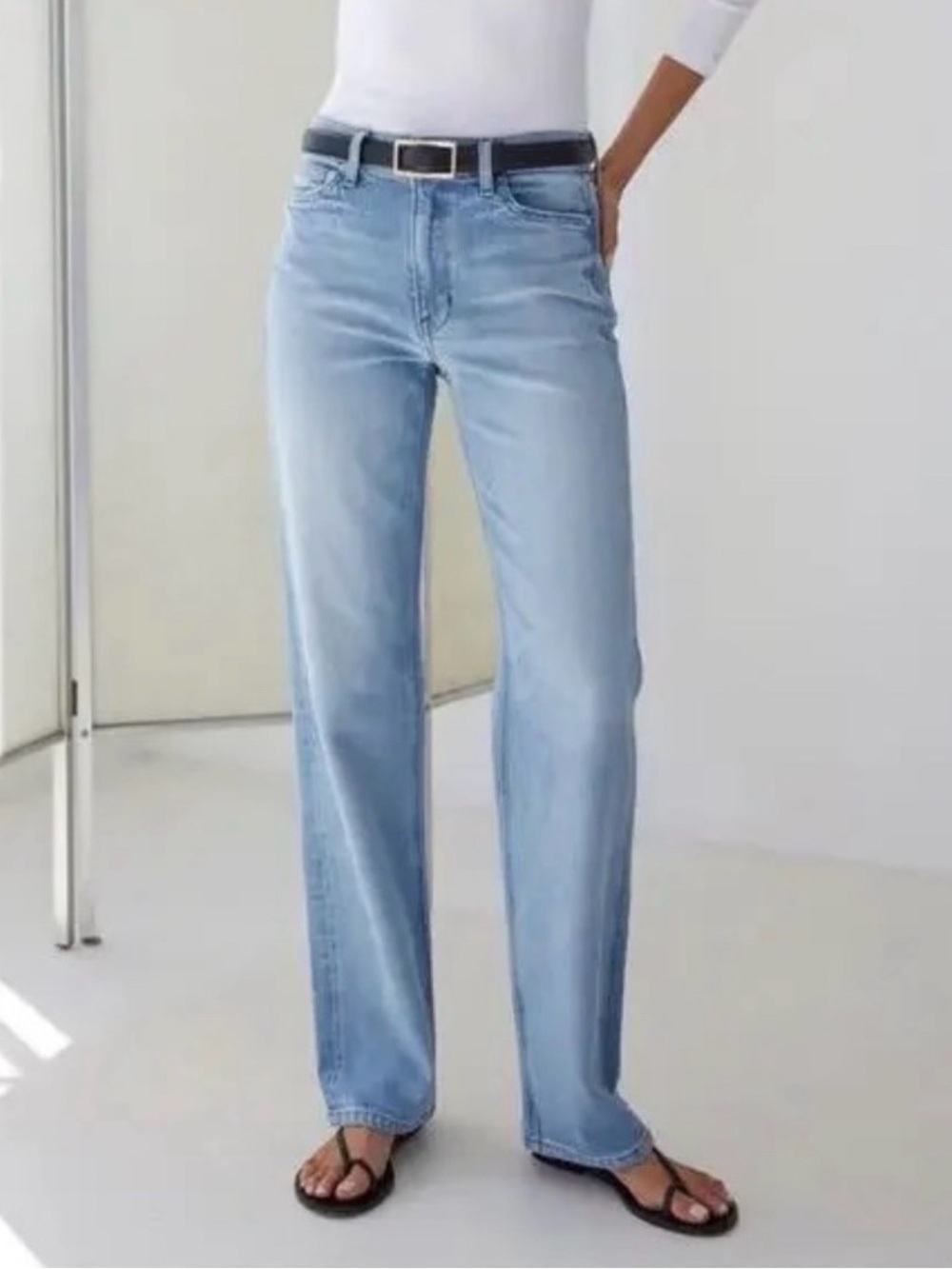 AYR Jeans The Roadie Relaxed Straight Leg Wide High Rise Denim 28